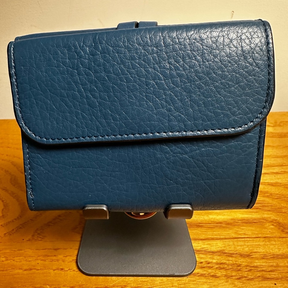 Chloe Blue Leather Compact Alphabet Collection Leather Wallet with Gold Accents - Picture 2 of 7